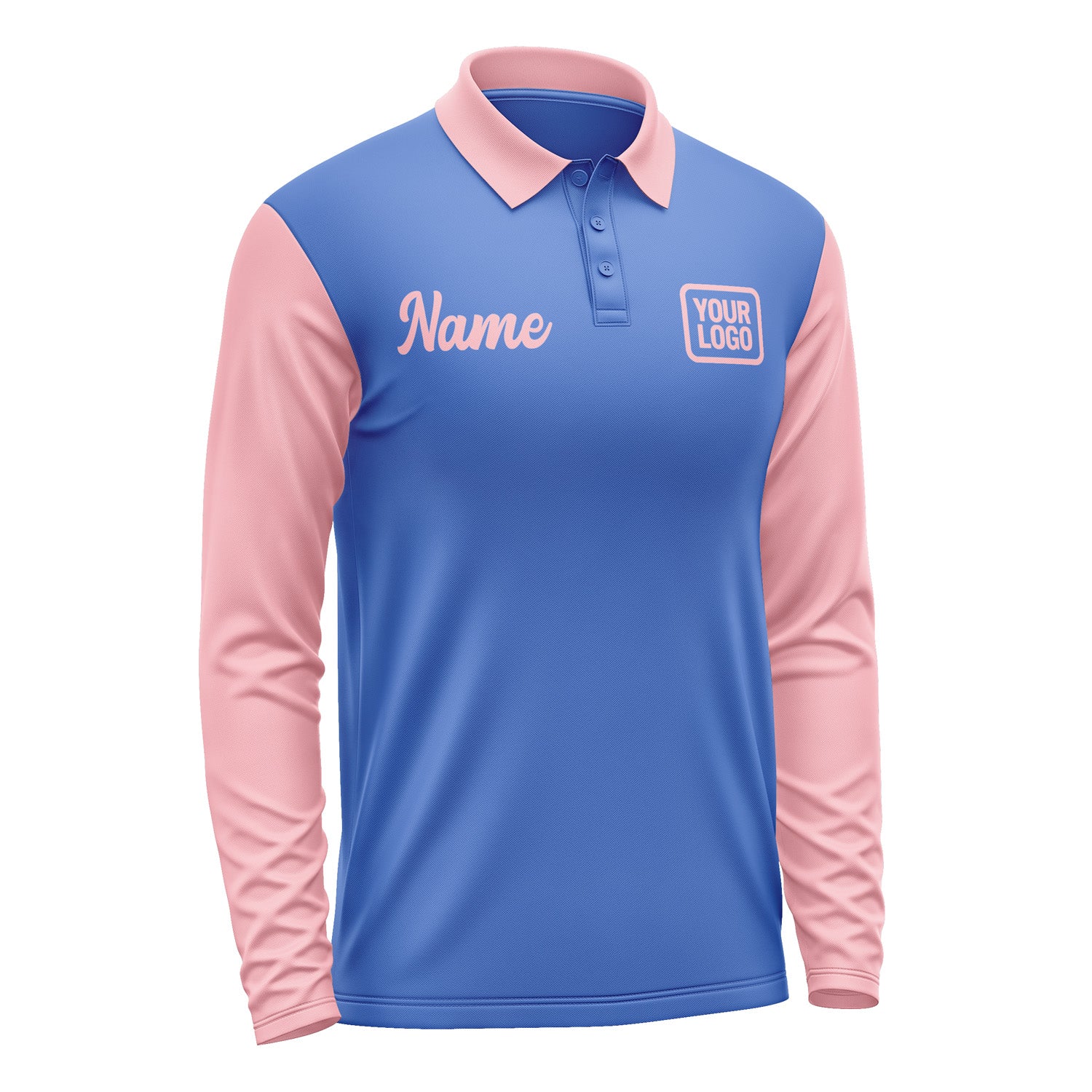 Custom Sky Blue Light Pink Long Sleeve Polo Shirt Pl092121B121