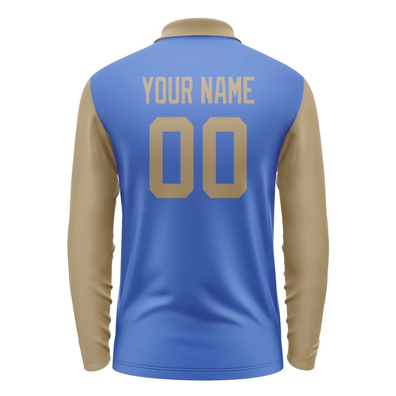 Custom Sky Blue Light Khaki Long Sleeve Polo Shirt Pl092525B125