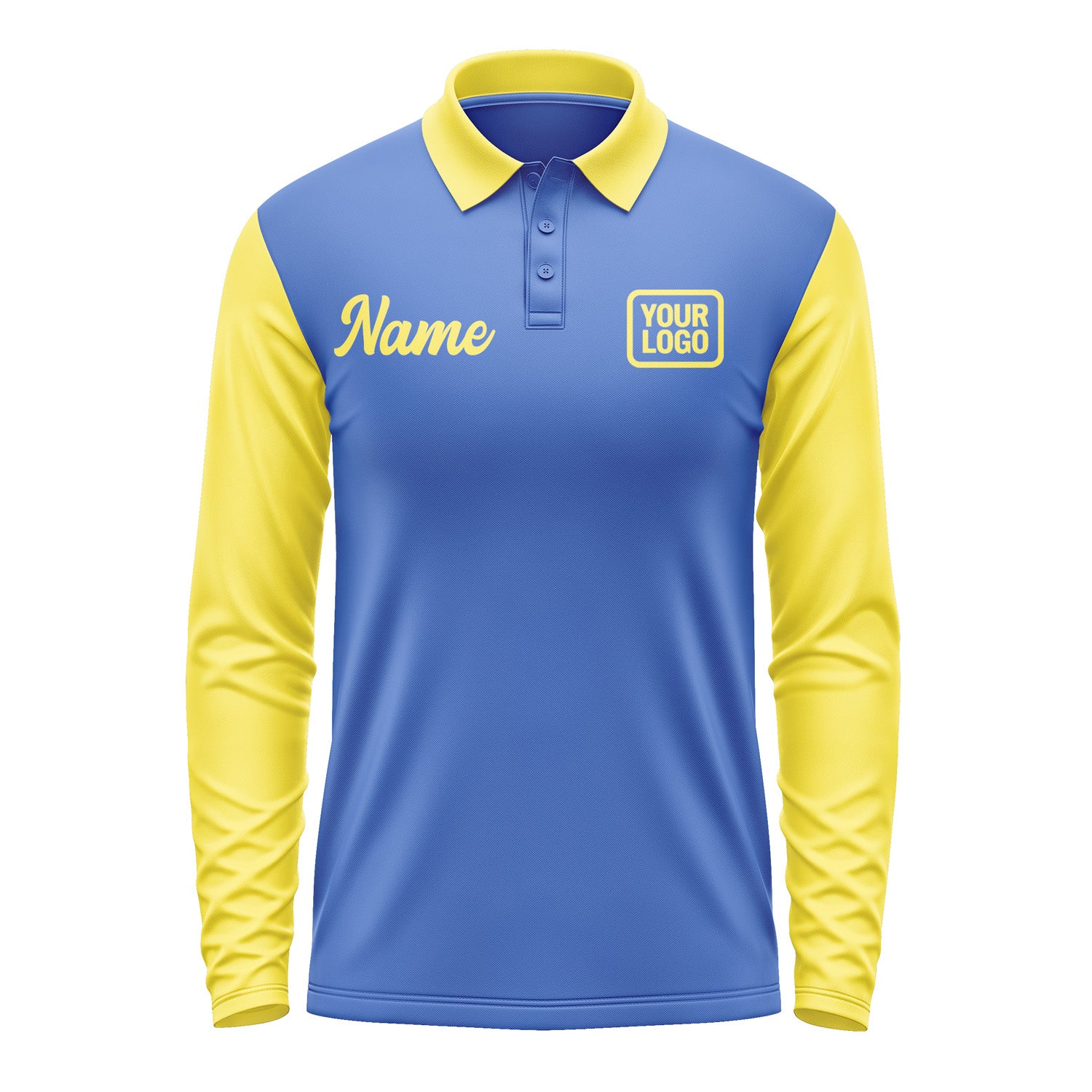 Custom Sky Blue Light Yellow Long Sleeve Polo Shirt Pl092626B126