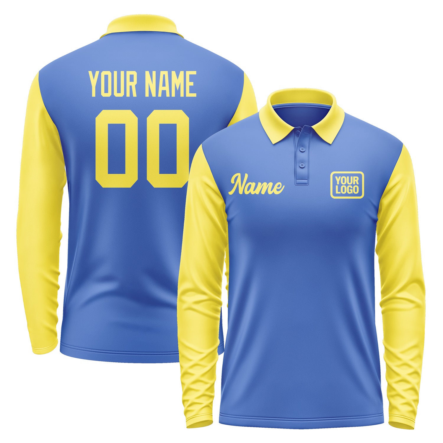 Custom Sky Blue Light Yellow Long Sleeve Polo Shirt Pl092626B126