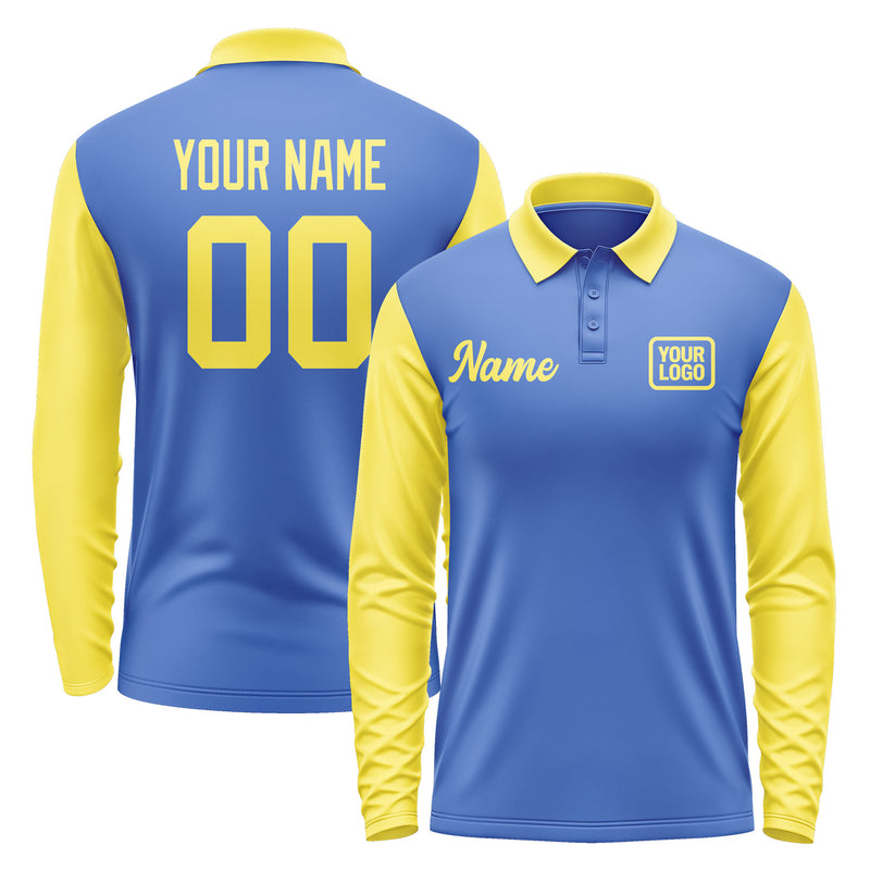 Custom Sky Blue Light Yellow Long Sleeve Polo Shirt Pl092626B126