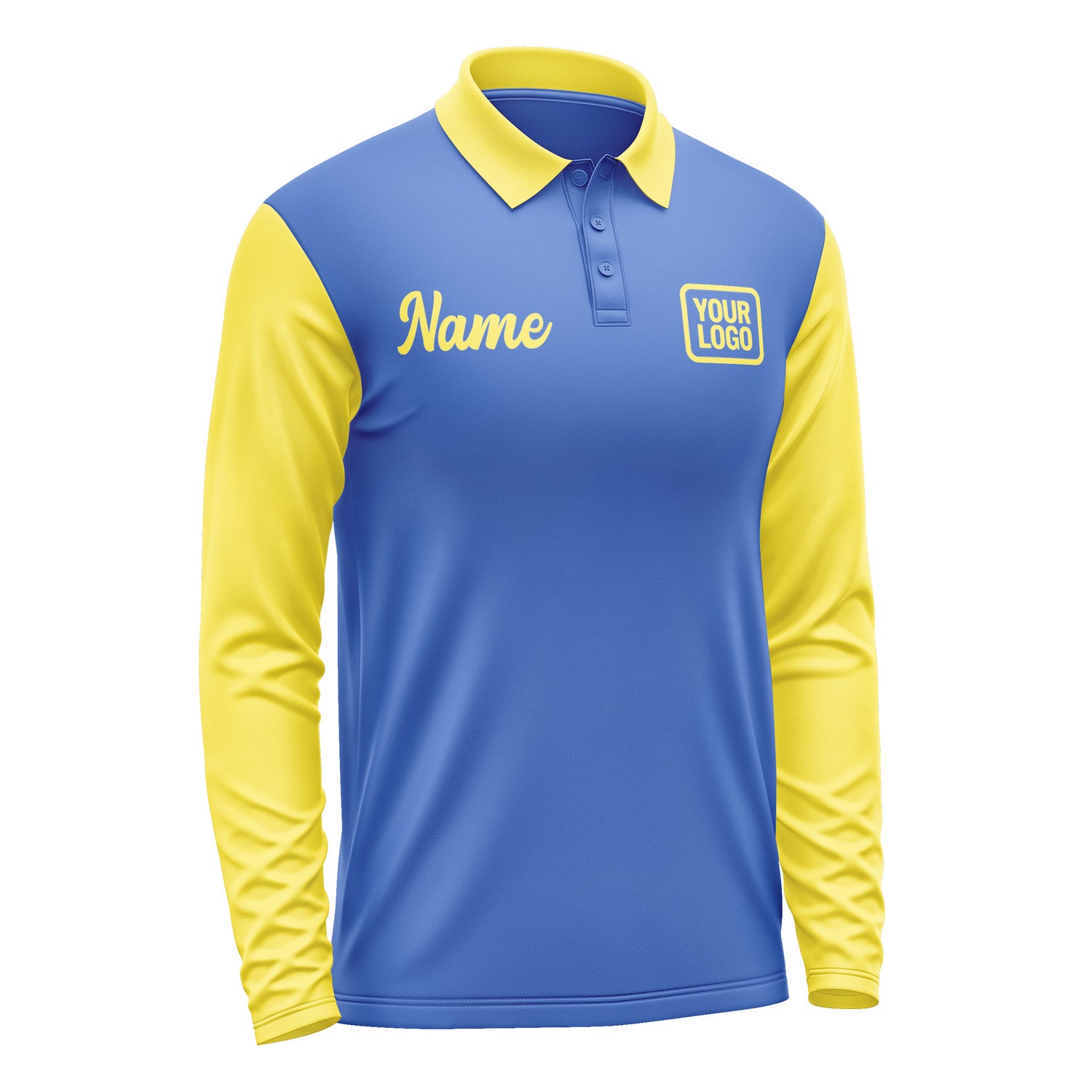 Custom Sky Blue Light Yellow Long Sleeve Polo Shirt Pl092626B126