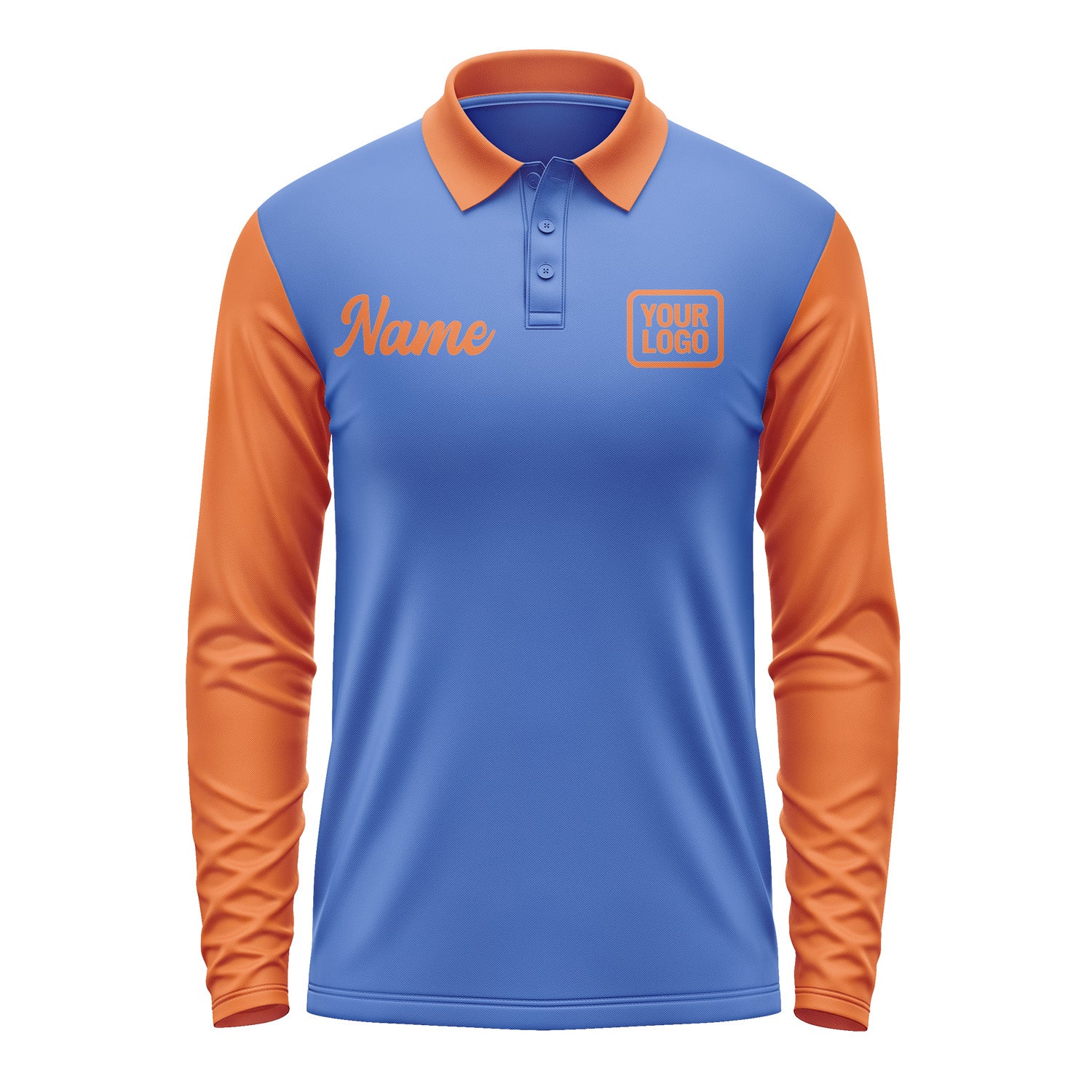Custom Sky Blue Orange Long Sleeve Polo Shirt Pl092828B128