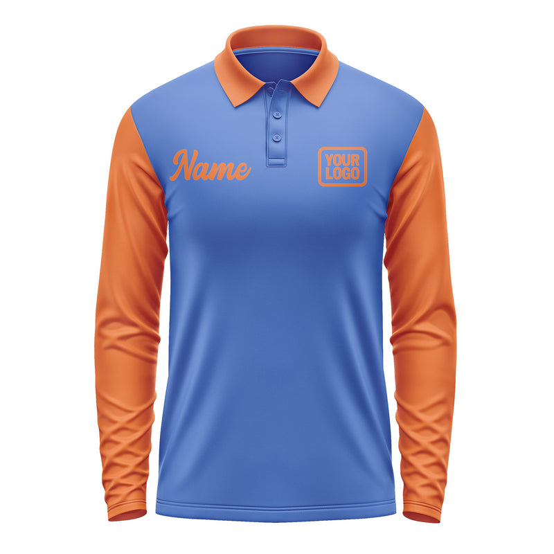 Custom Sky Blue Orange Long Sleeve Polo Shirt Pl092828B128