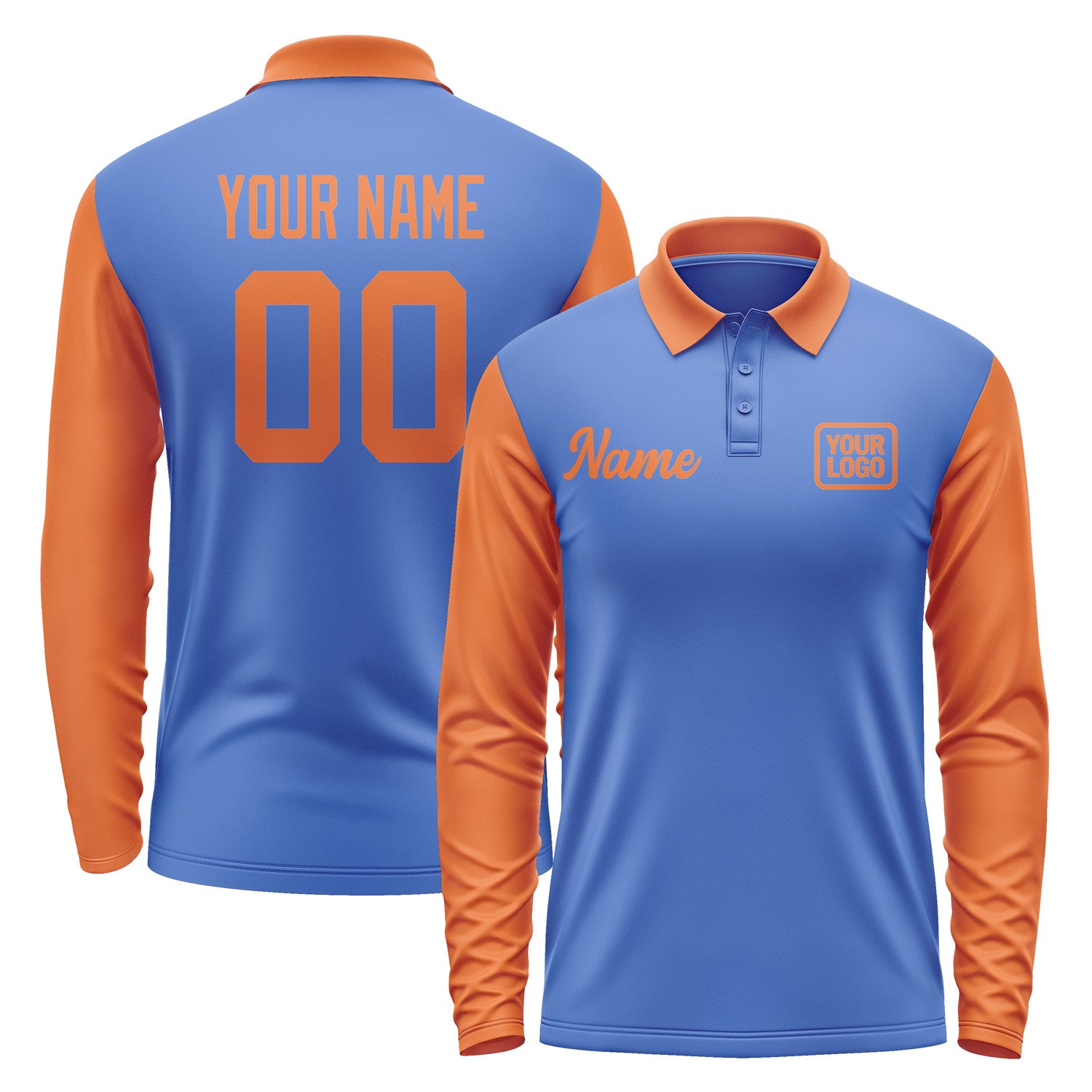 Custom Sky Blue Orange Long Sleeve Polo Shirt Pl092828B128