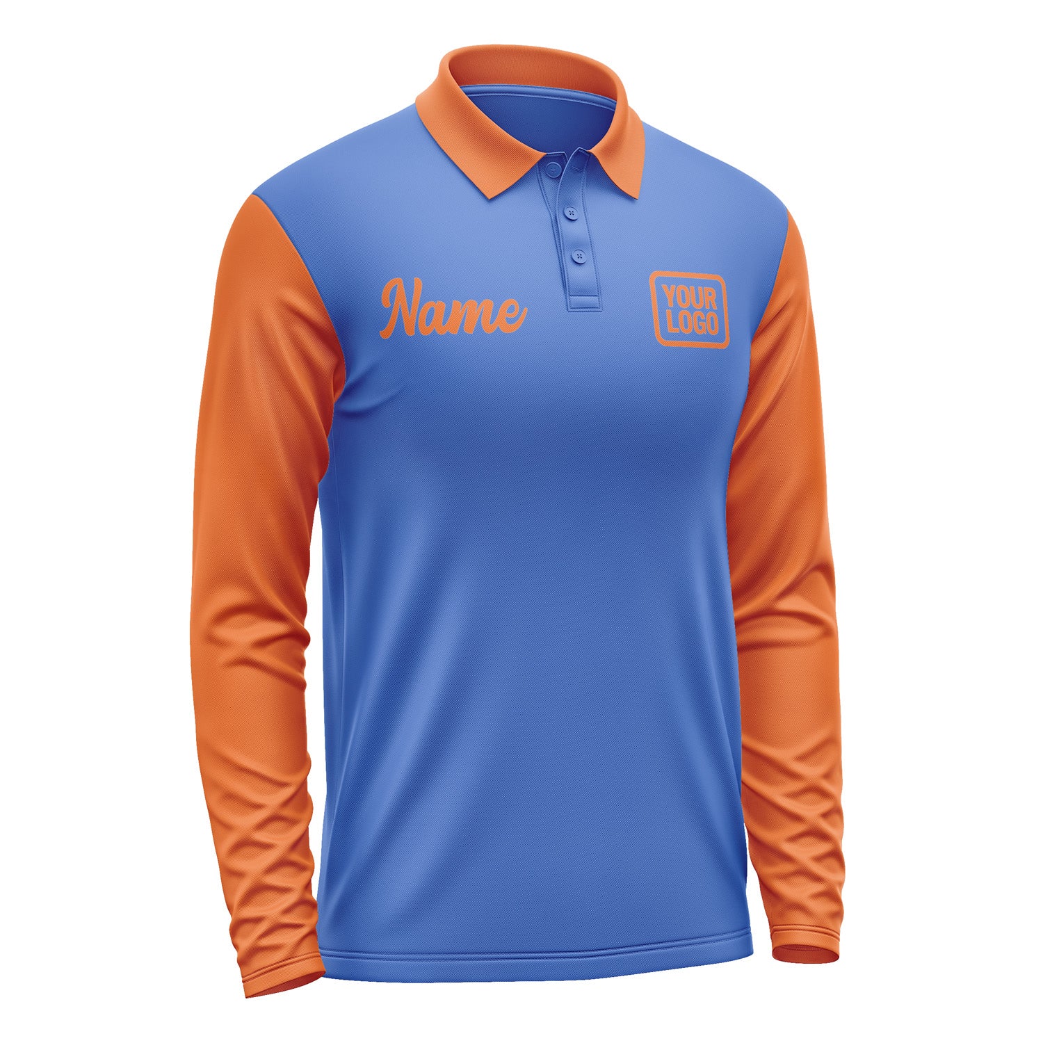 Custom Sky Blue Orange Long Sleeve Polo Shirt Pl092828B128