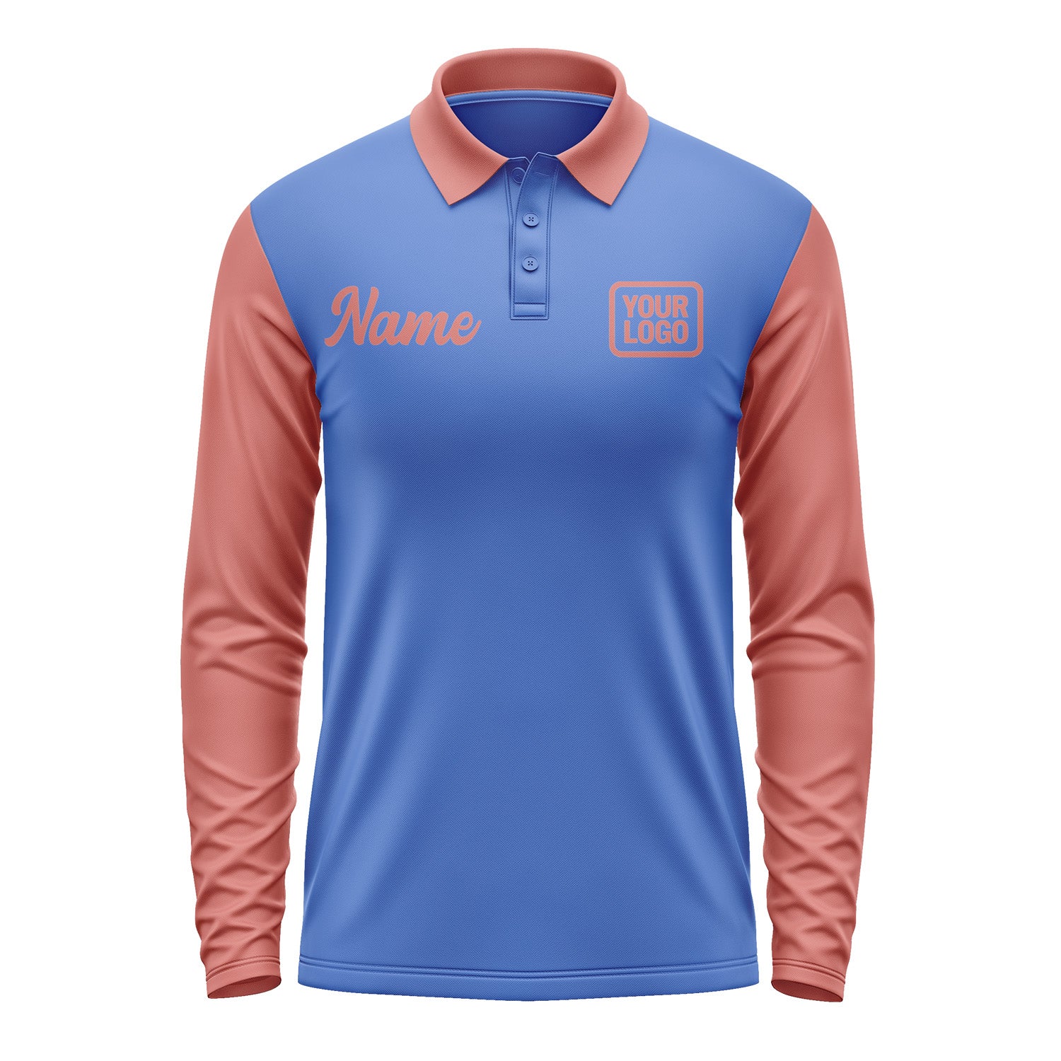 Custom Sky Blue Copper Rose Long Sleeve Polo Shirt Pl092929B129