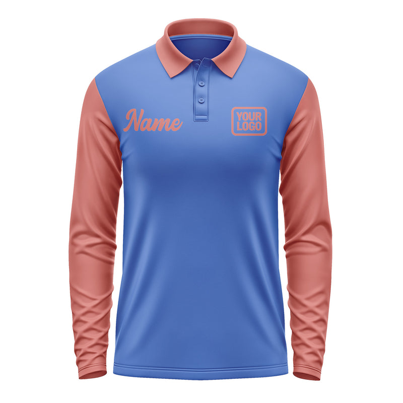 Custom Sky Blue Copper Rose Long Sleeve Polo Shirt Pl092929B129