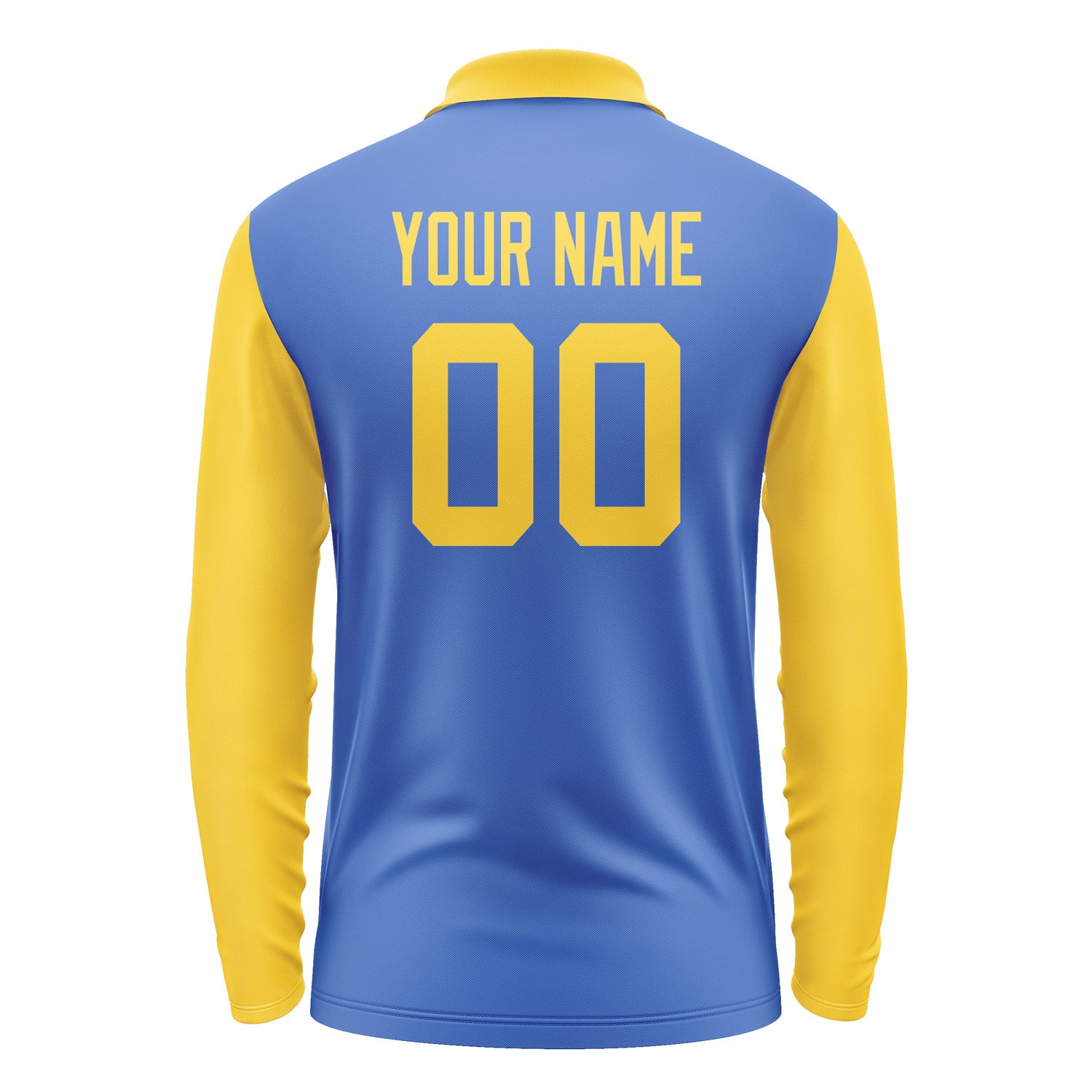 Custom Sky Blue Gold Long Sleeve Polo Shirt Pl093030B130