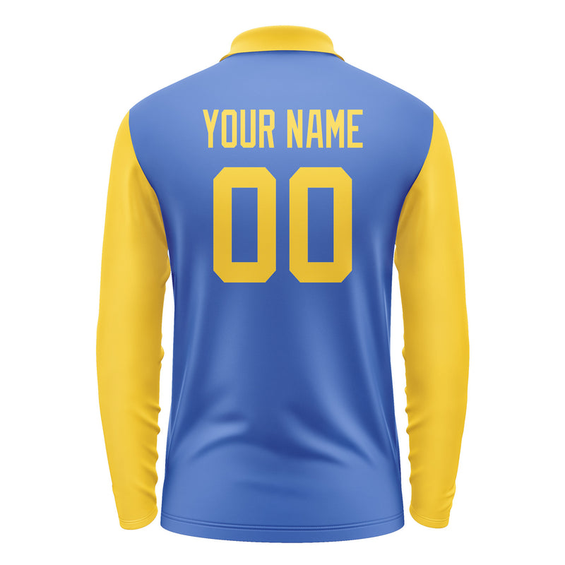 Custom Sky Blue Gold Long Sleeve Polo Shirt Pl093030B130