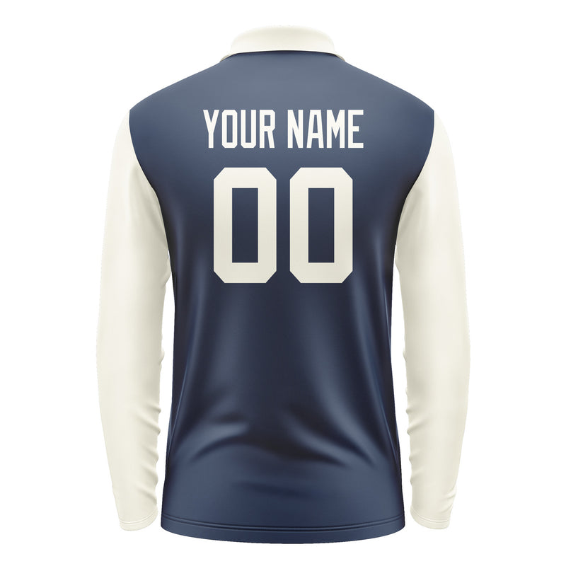 Custom Blue Cream Long Sleeve Polo Shirt Pl100303B103