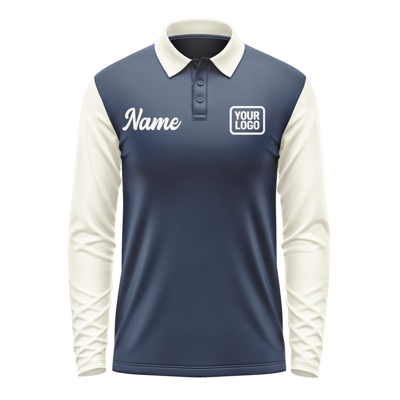 Custom Blue Cream Long Sleeve Polo Shirt Pl100303B103