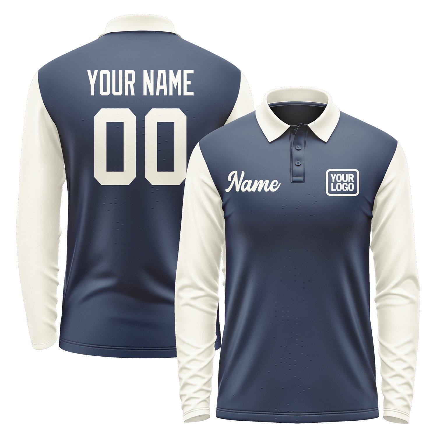 Custom Blue Cream Long Sleeve Polo Shirt Pl100303B103