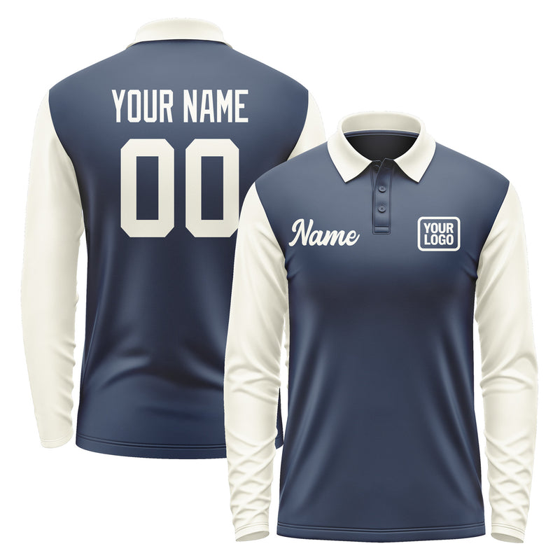 Custom Blue Cream Long Sleeve Polo Shirt Pl100303B103