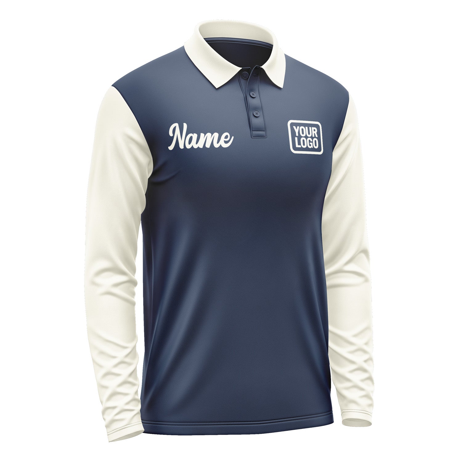 Custom Blue Cream Long Sleeve Polo Shirt Pl100303B103