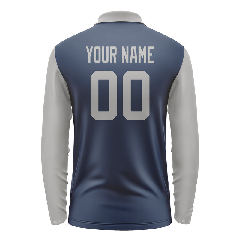 Custom Blue Gray Long Sleeve Polo Shirt Pl100404B104