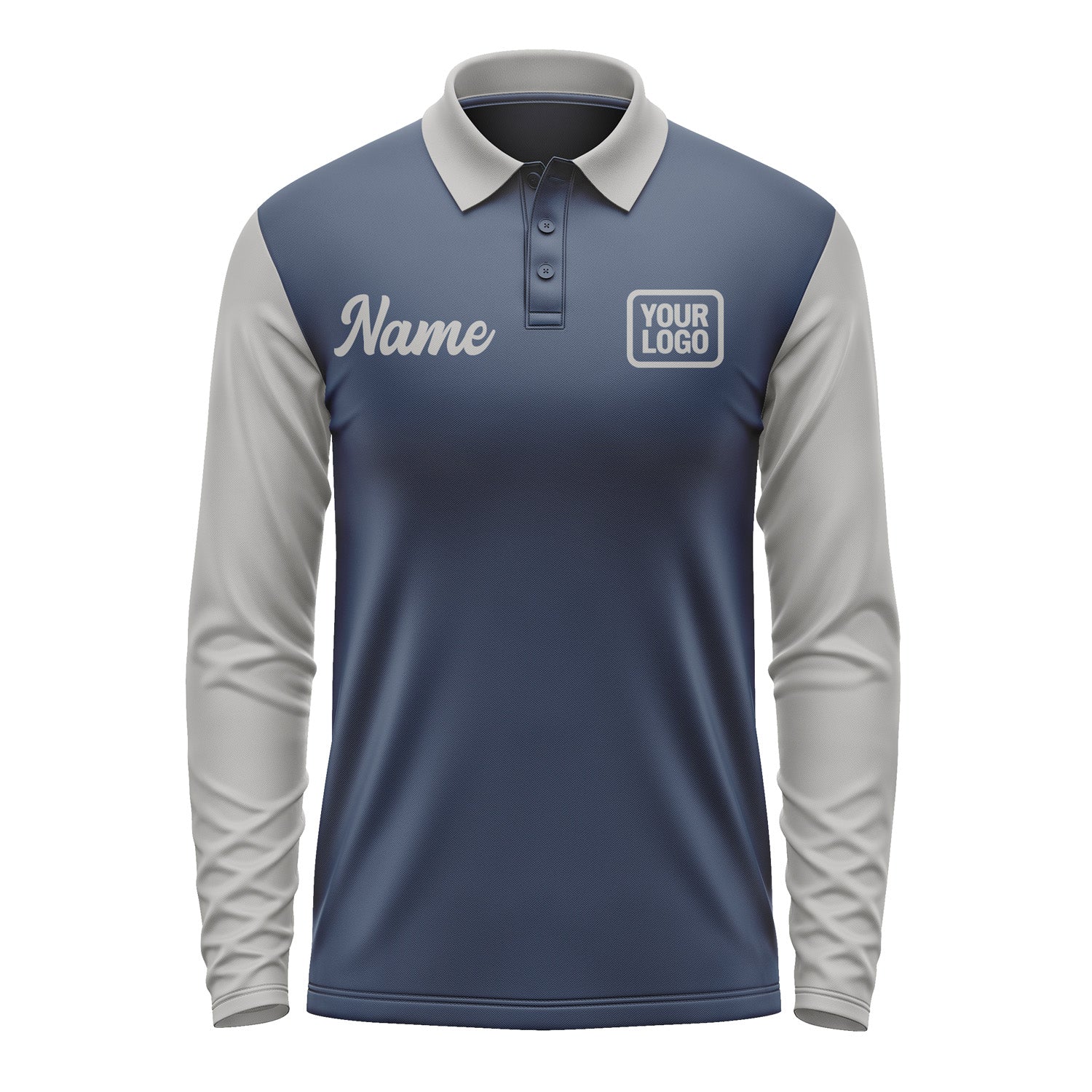 Custom Blue Gray Long Sleeve Polo Shirt Pl100404B104