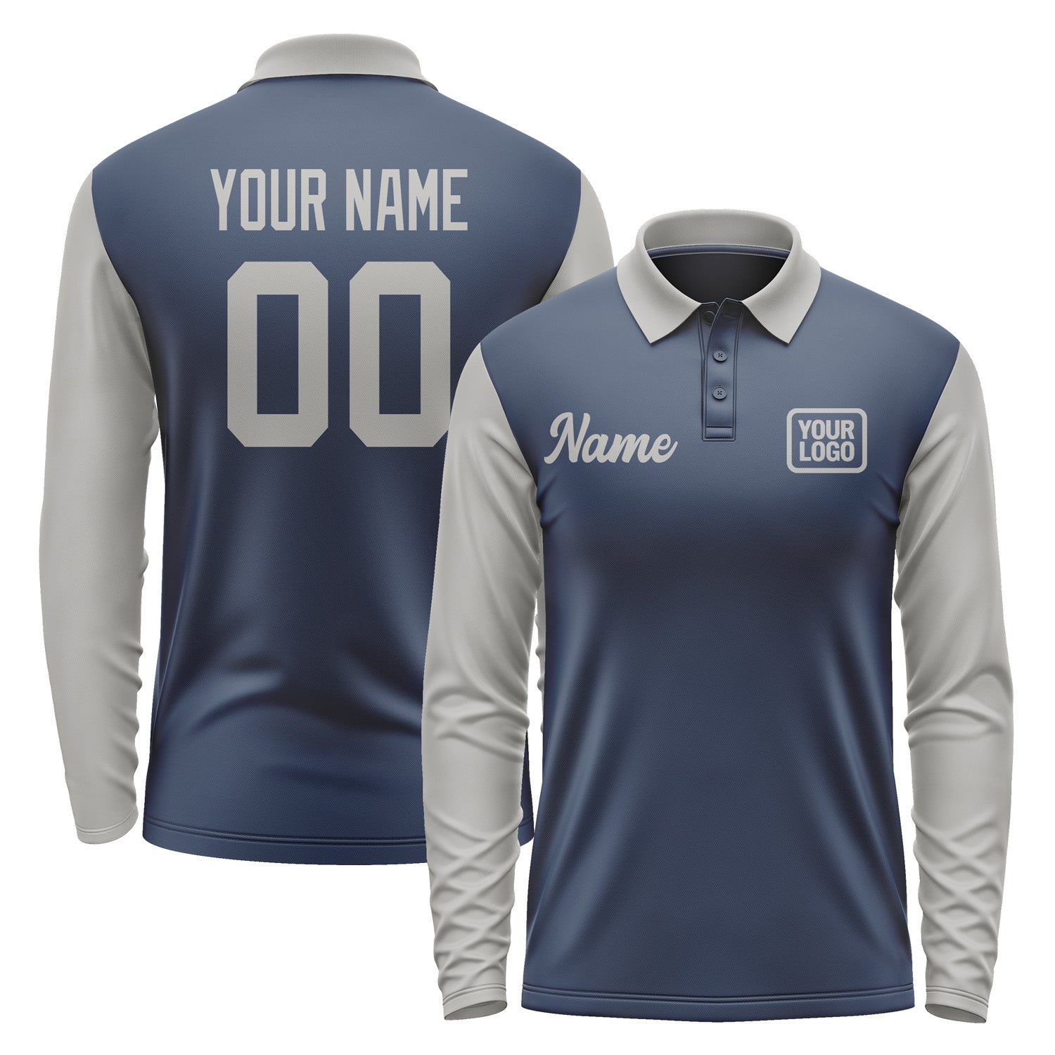Custom Blue Gray Long Sleeve Polo Shirt Pl100404B104