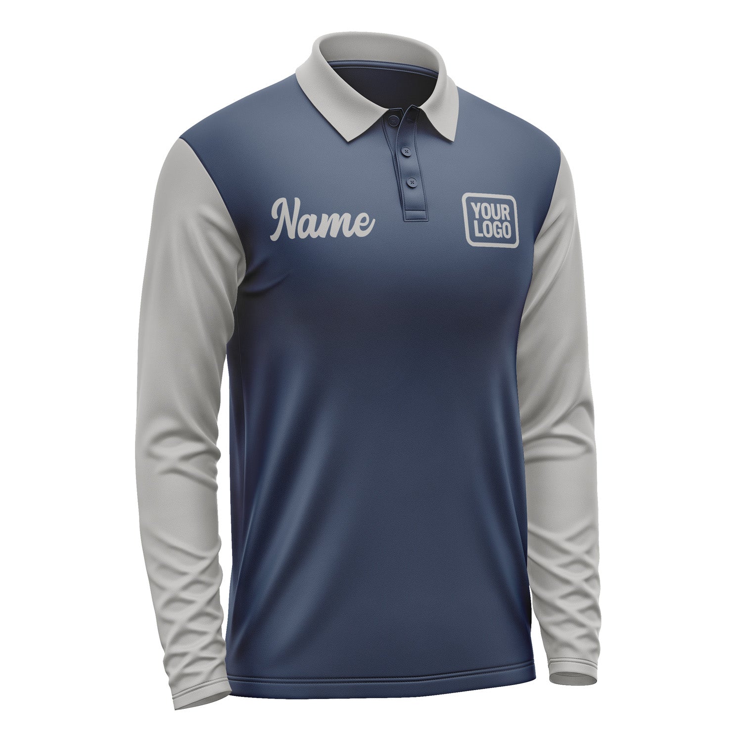 Custom Blue Gray Long Sleeve Polo Shirt Pl100404B104