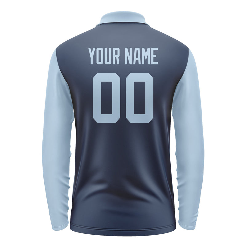 Custom Blue Light Blue Long Sleeve Polo Shirt Pl100808B108