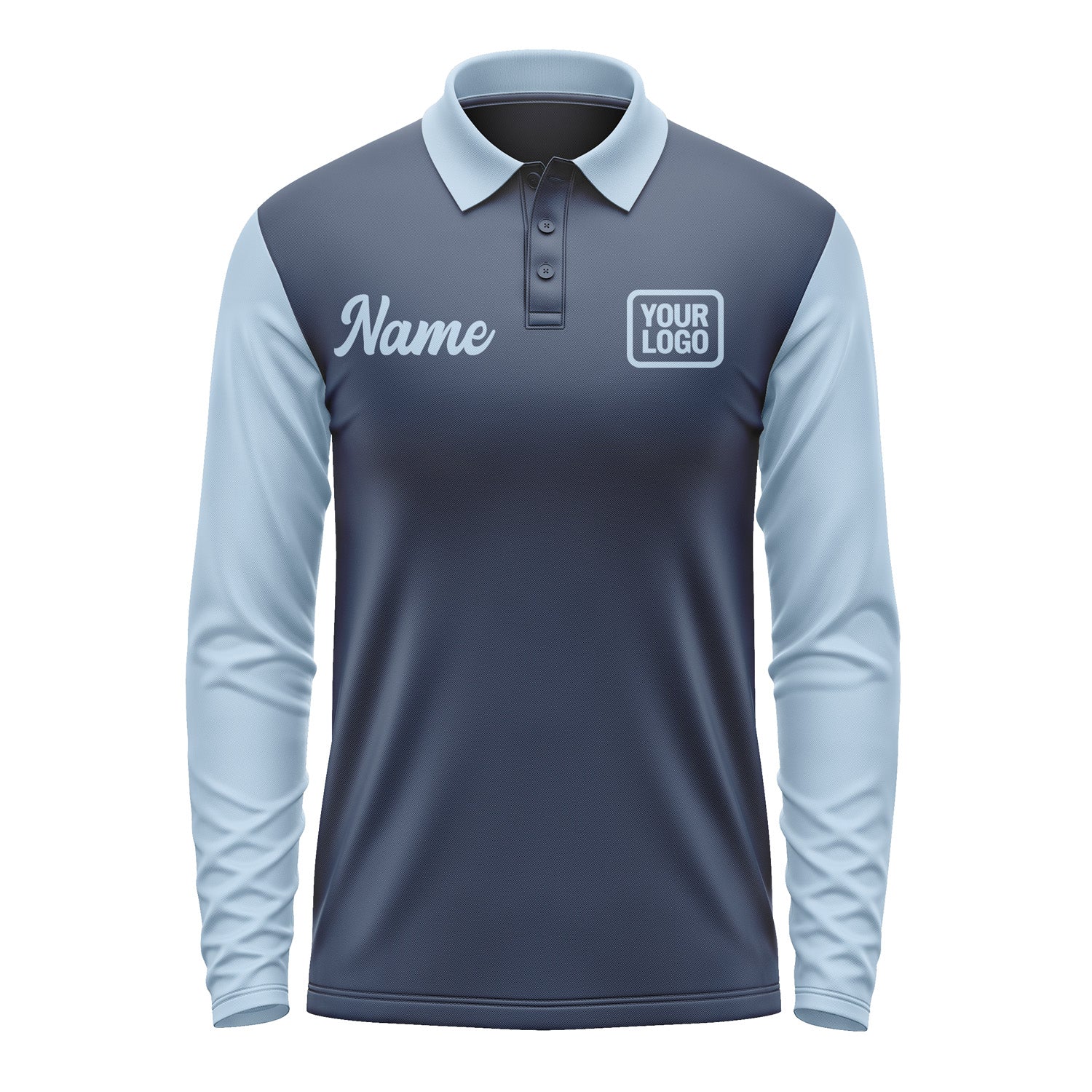 Custom Blue Light Blue Long Sleeve Polo Shirt Pl100808B108