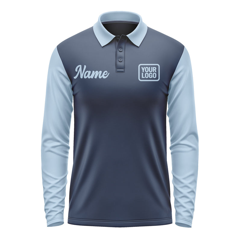 Custom Blue Light Blue Long Sleeve Polo Shirt Pl100808B108