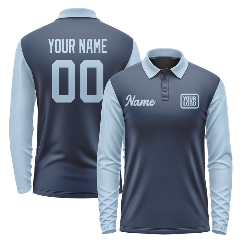 Custom Blue Light Blue Long Sleeve Polo Shirt Pl100808B108