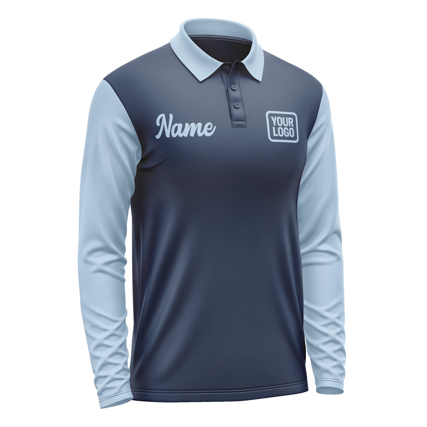 Custom Blue Light Blue Long Sleeve Polo Shirt Pl100808B108