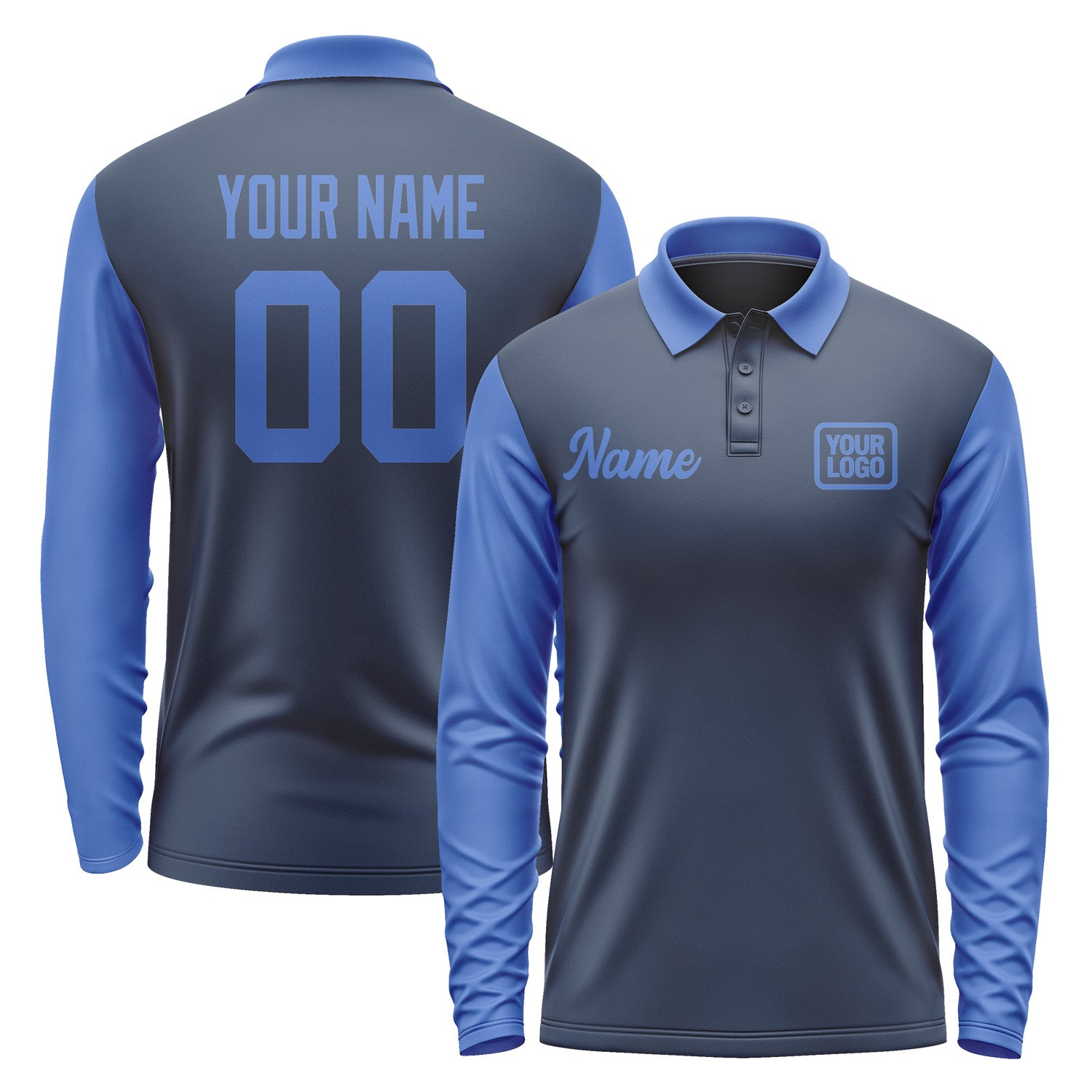 Custom Blue Sky Blue Long Sleeve Polo Shirt Pl100909B109