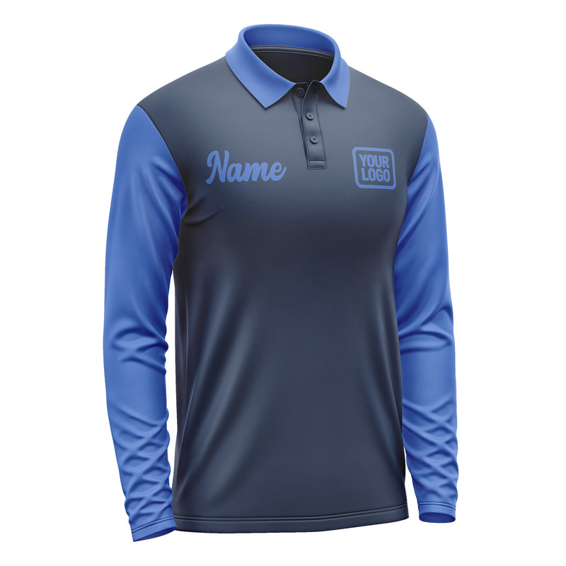 Custom Blue Sky Blue Long Sleeve Polo Shirt Pl100909B109