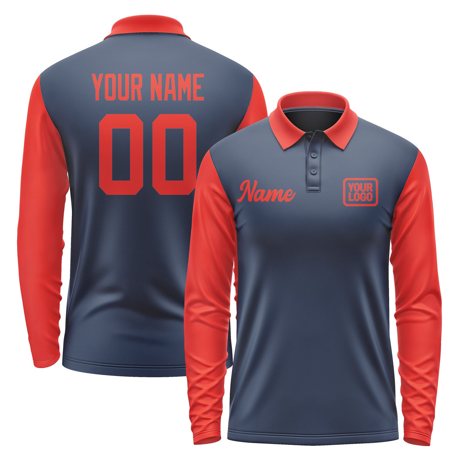 Custom Blue Orange Red Long Sleeve Polo Shirt Pl101212B112