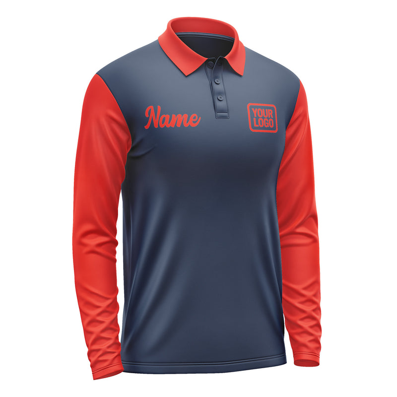 Custom Blue Orange Red Long Sleeve Polo Shirt Pl101212B112