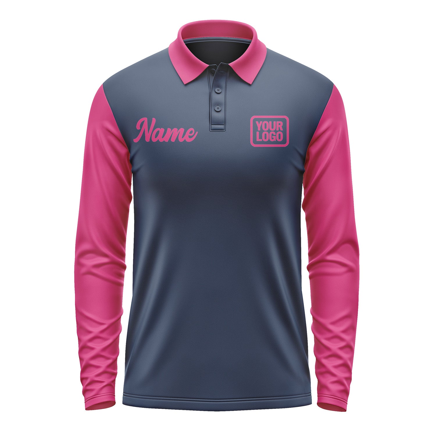 Custom Blue Pink Long Sleeve Polo Shirt Pl101313B113