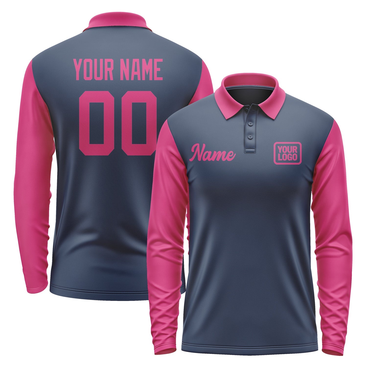 Custom Blue Pink Long Sleeve Polo Shirt Pl101313B113