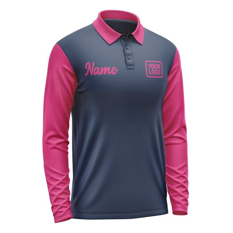 Custom Blue Pink Long Sleeve Polo Shirt Pl101313B113