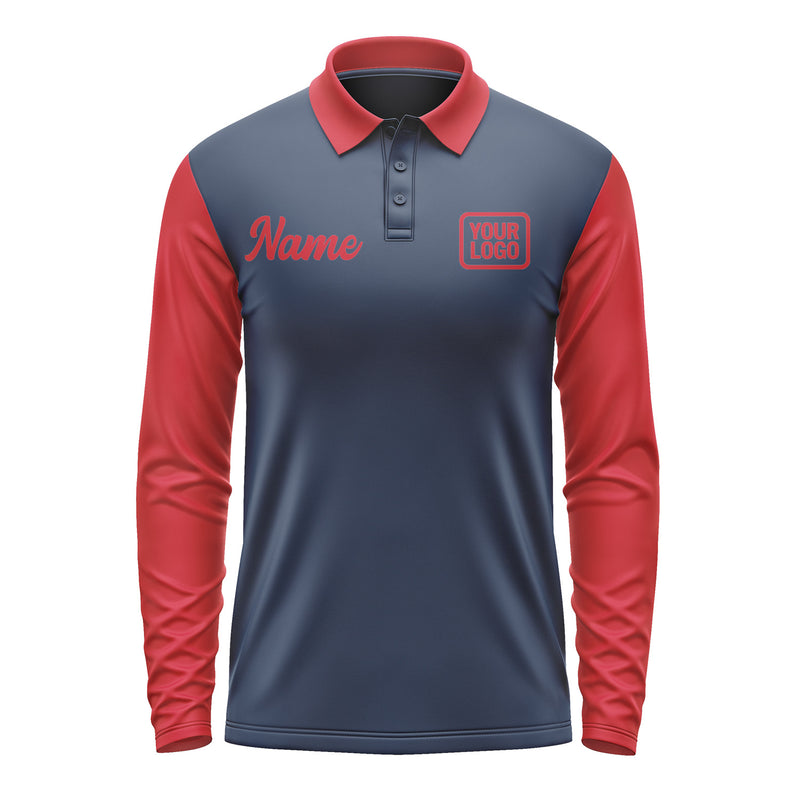 Custom Blue Red Long Sleeve Polo Shirt Pl101414B114