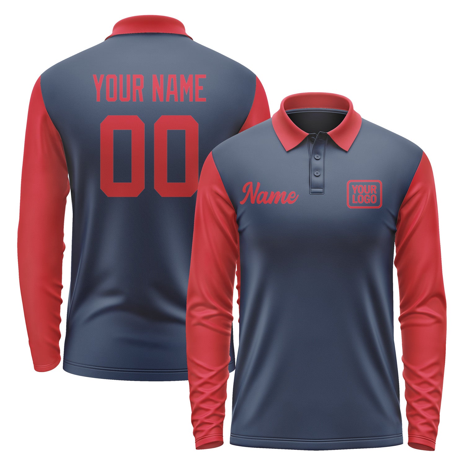 Custom Blue Red Long Sleeve Polo Shirt Pl101414B114