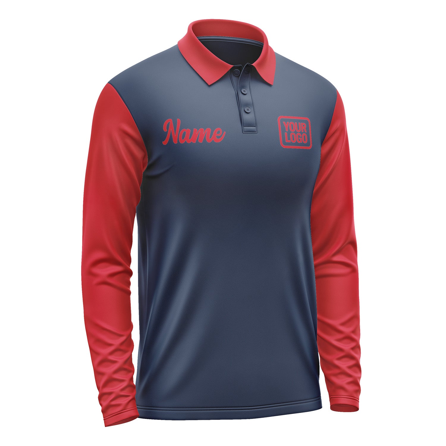 Custom Blue Red Long Sleeve Polo Shirt Pl101414B114