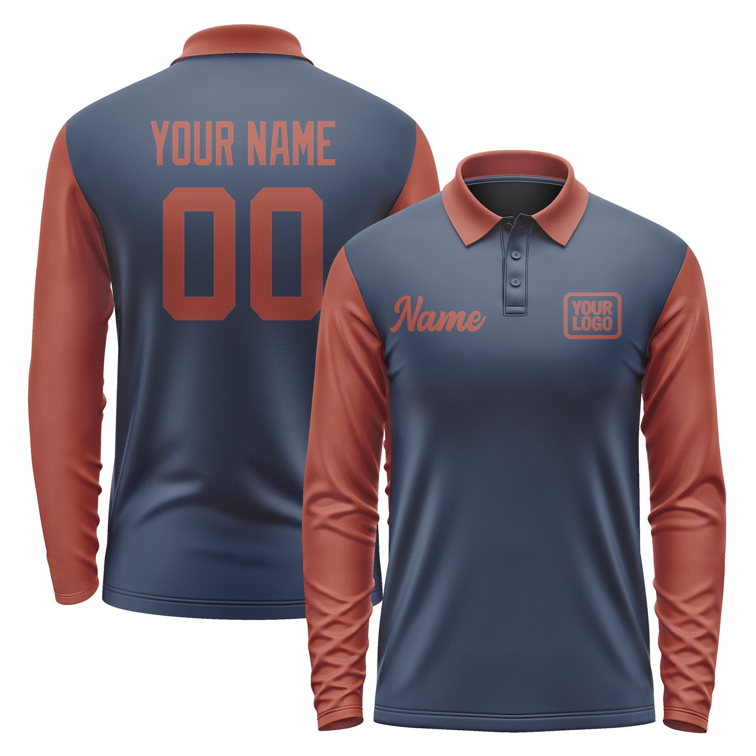 Custom Blue Coral Red Long Sleeve Polo Shirt Pl101616B116