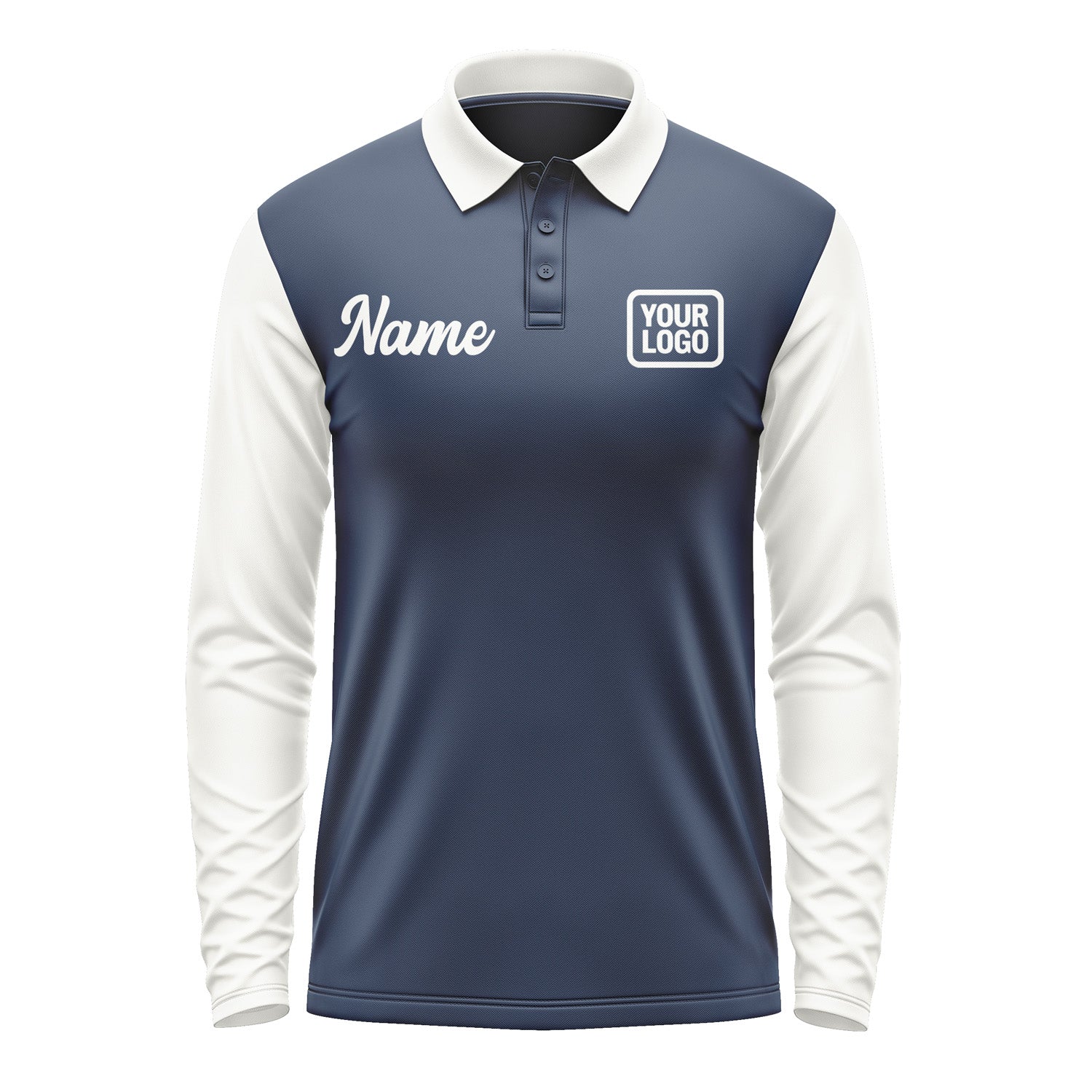 Custom Blue White Long Sleeve Polo Shirt Pl101818B118