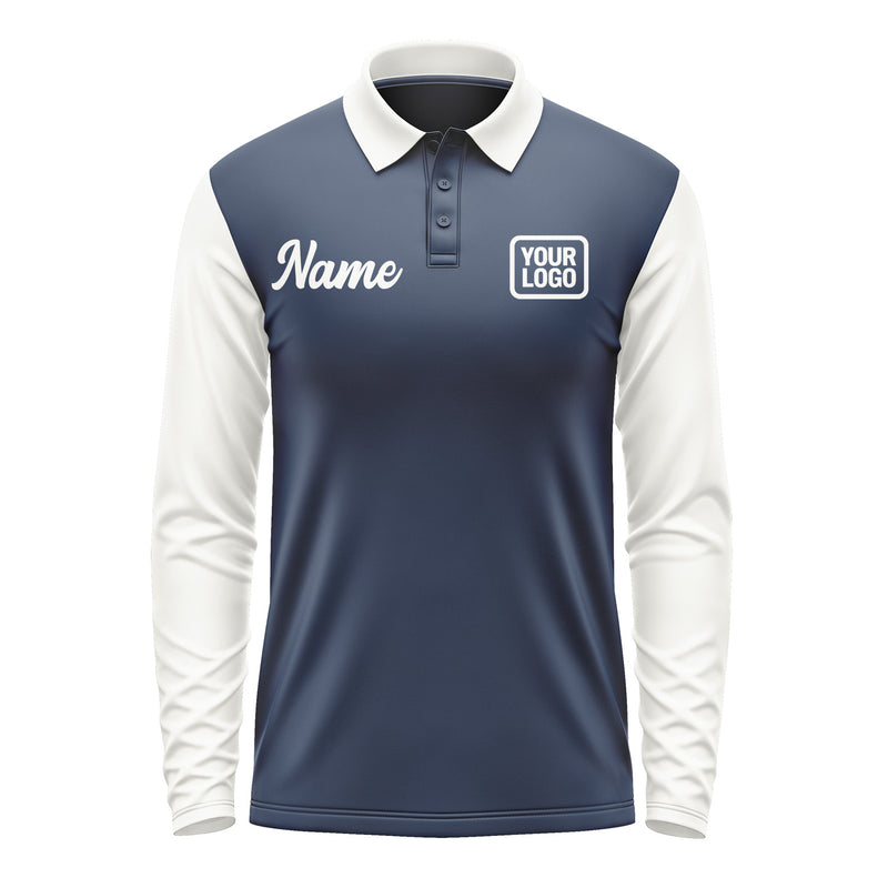 Custom Blue White Long Sleeve Polo Shirt Pl101818B118