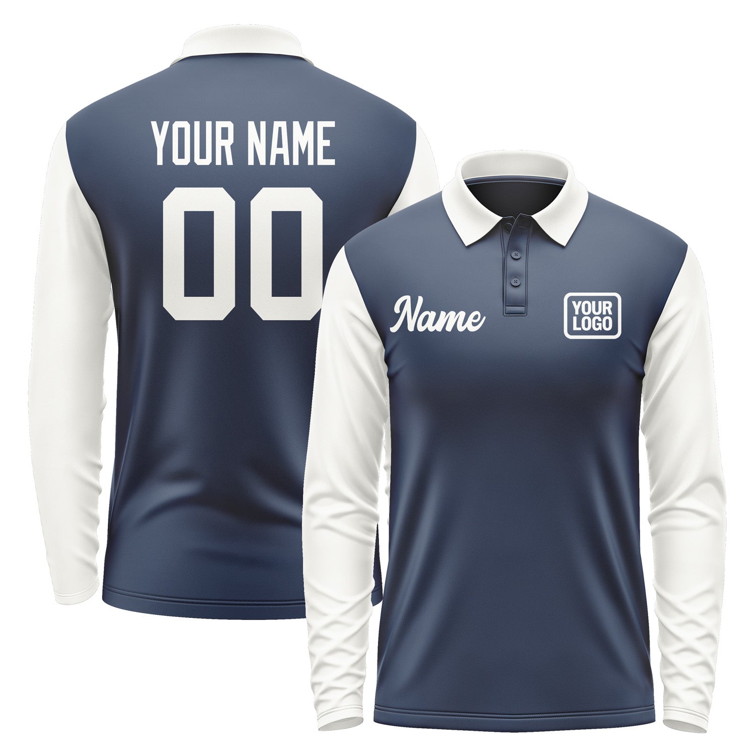 Custom Blue White Long Sleeve Polo Shirt Pl101818B118
