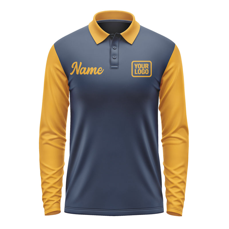 Custom Blue Yellow Long Sleeve Polo Shirt Pl101919B119