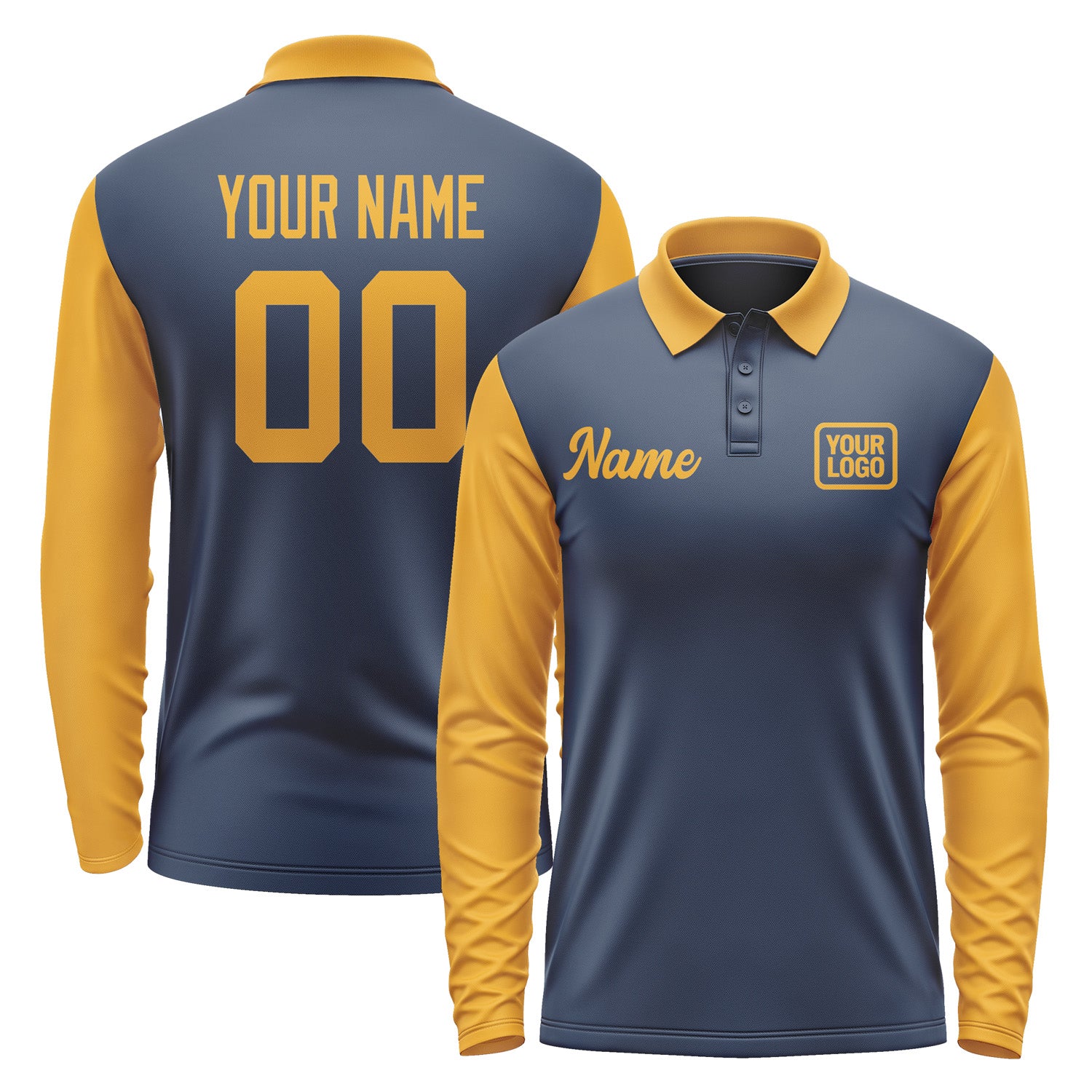Custom Blue Yellow Long Sleeve Polo Shirt Pl101919B119