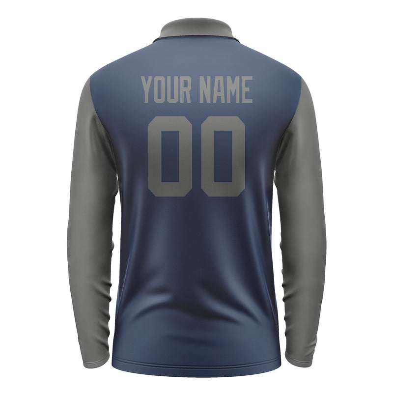 Custom Blue Dark Grey Long Sleeve Polo Shirt Pl102020B120
