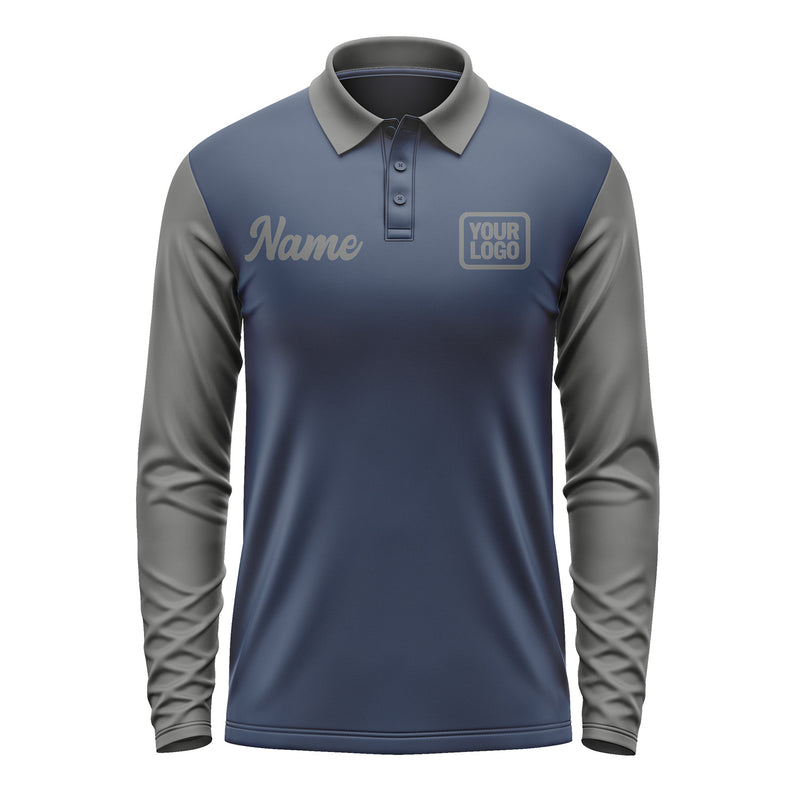 Custom Blue Dark Grey Long Sleeve Polo Shirt Pl102020B120