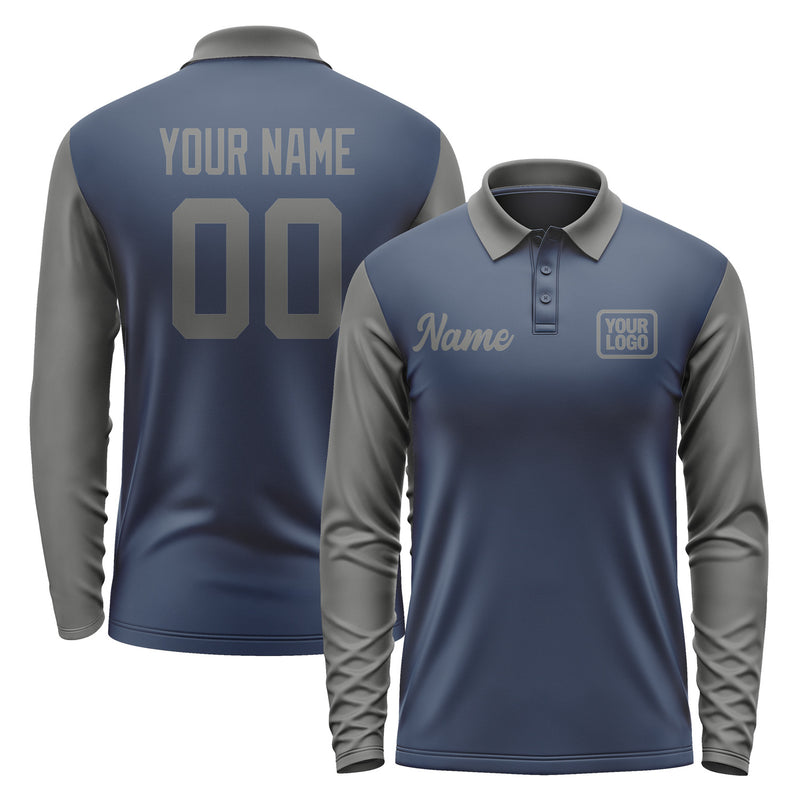 Custom Blue Dark Grey Long Sleeve Polo Shirt Pl102020B120