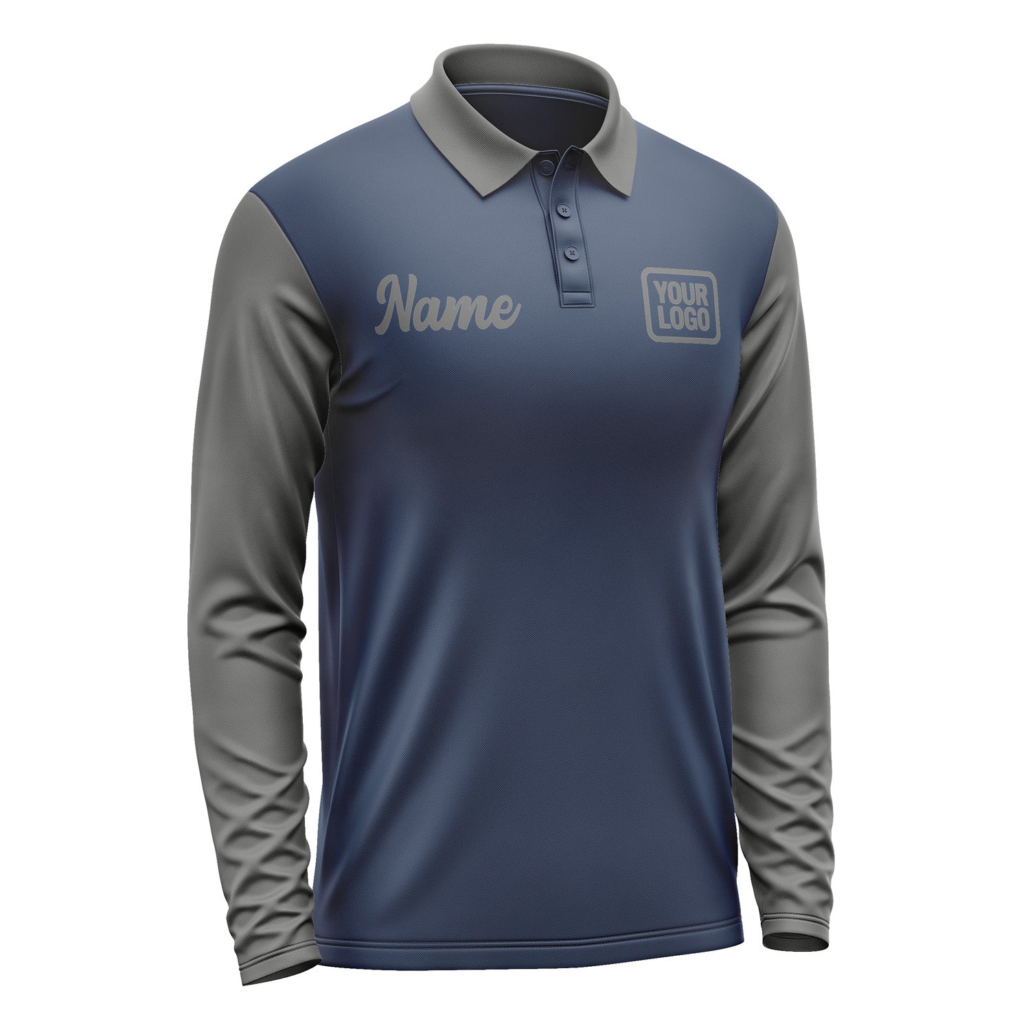 Custom Blue Dark Grey Long Sleeve Polo Shirt Pl102020B120