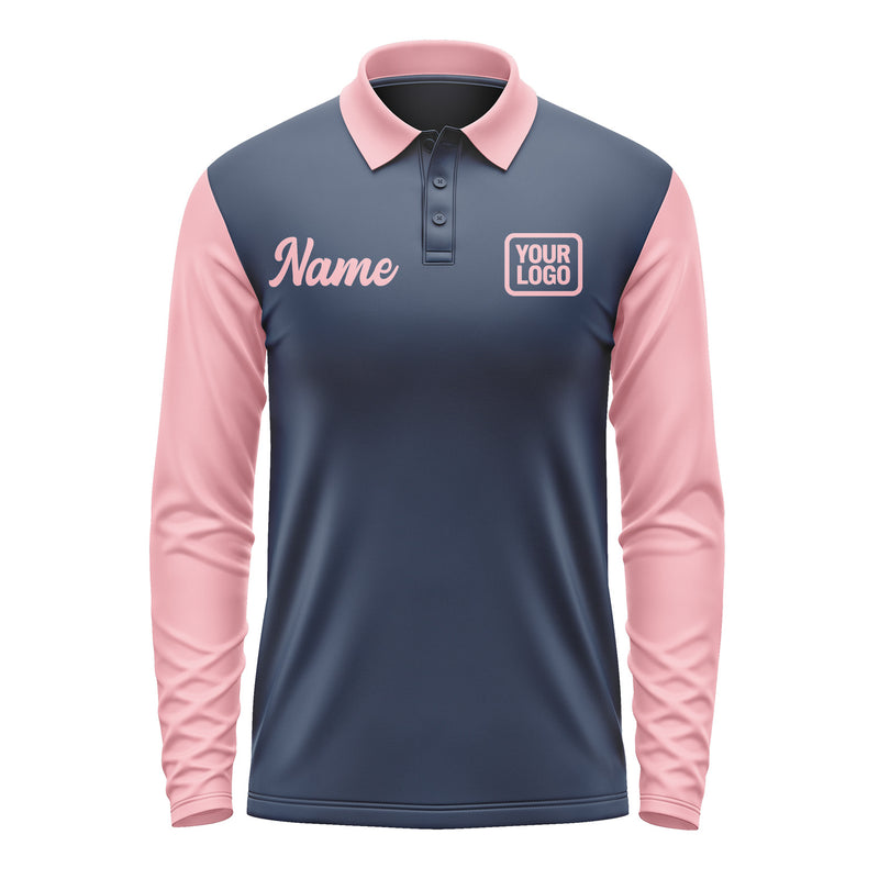 Custom Blue Light Pink Long Sleeve Polo Shirt Pl102121B121