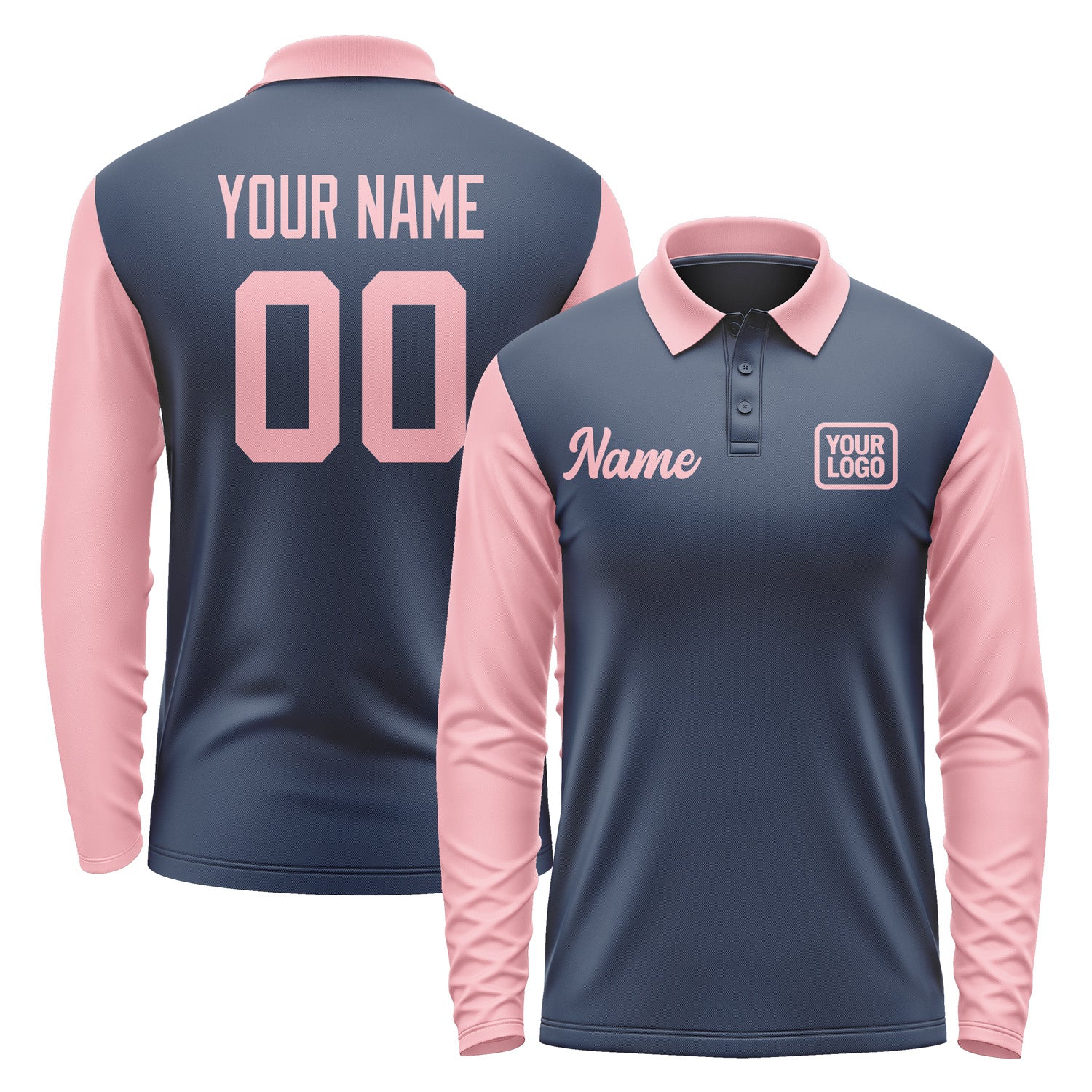 Custom Blue Light Pink Long Sleeve Polo Shirt Pl102121B121